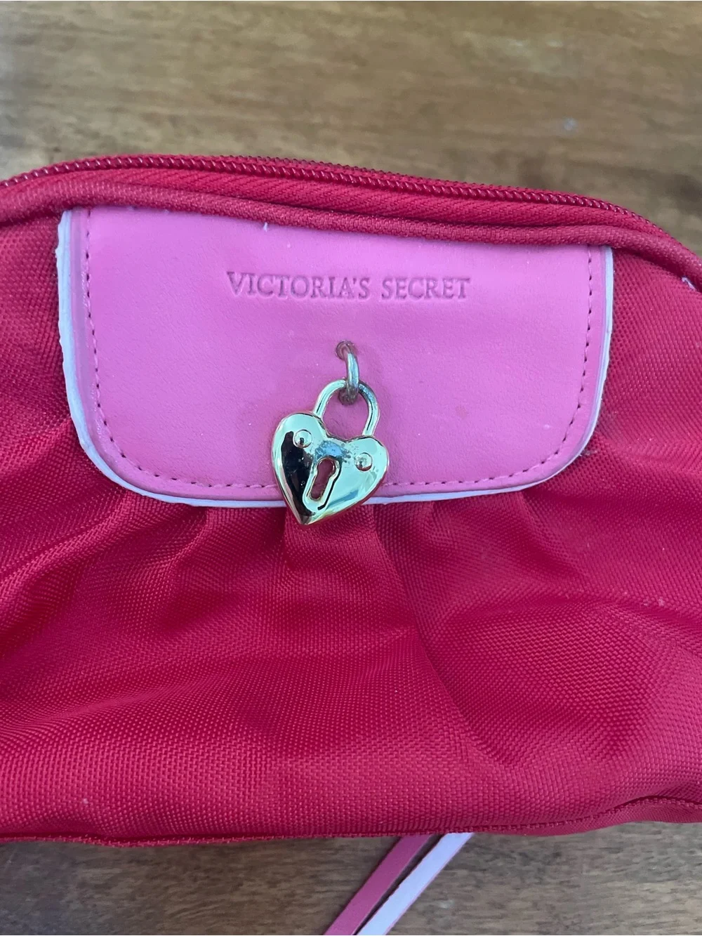 Victoria's Secret Pink & Hot Pink Cosmetic Pouch with Gold Heart Lock